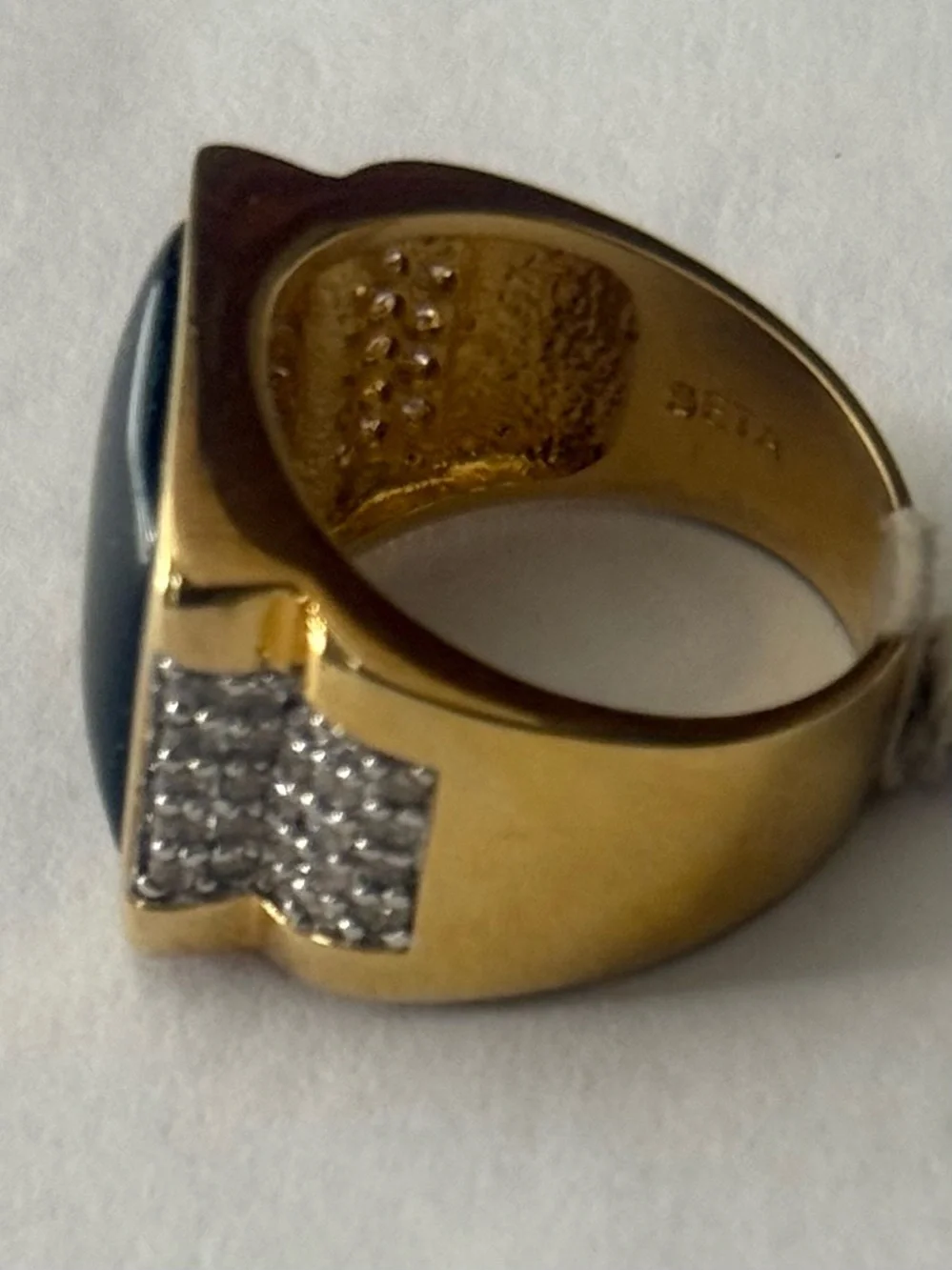 Gold Tone Size 9 Men's Black Onyx Square Seta Signed Ring